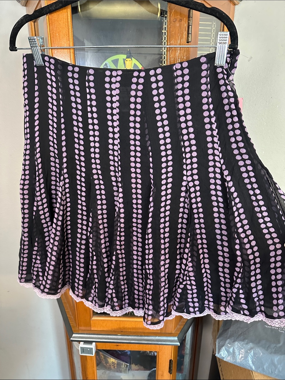 Black Skater Skirt with Lilac Dot Pattern